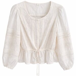Joie White Embroidered Eyelet Cotton Peplum Blouse Small